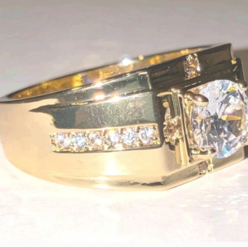 Elgant Round Cut Lab Created 14k Yellow Gold Plated Men's Ring Sz 12